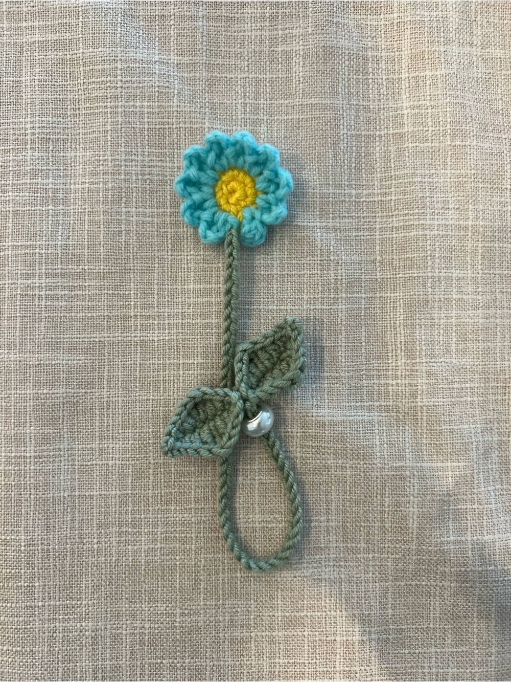 Crocheted Blue Flower Bookmark